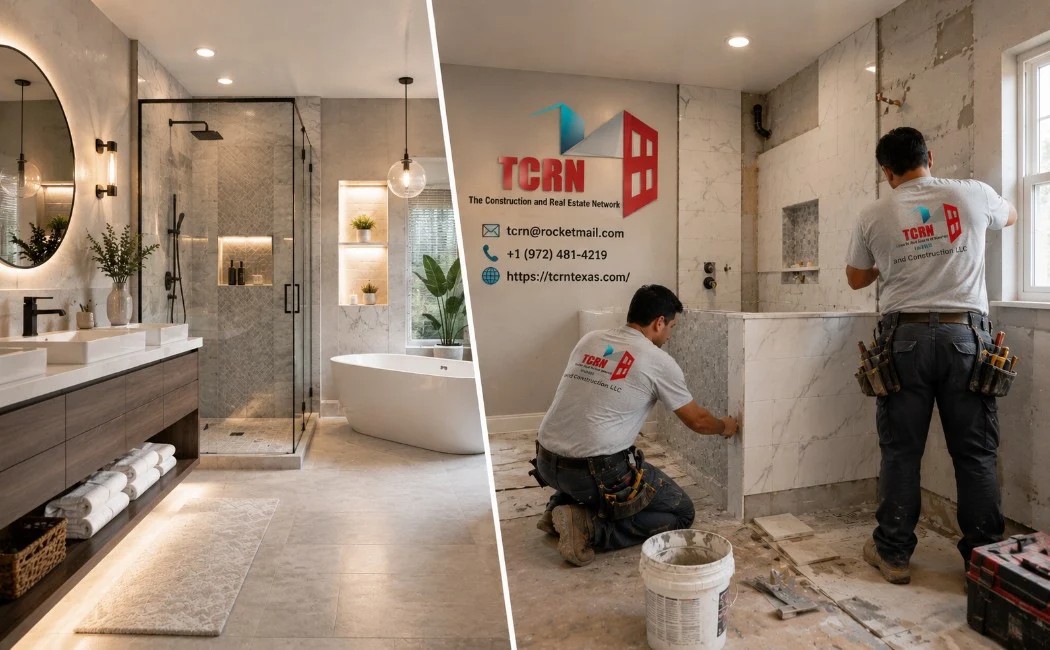 Bathroom remodeling project showing stylish design ideas and professional construction work